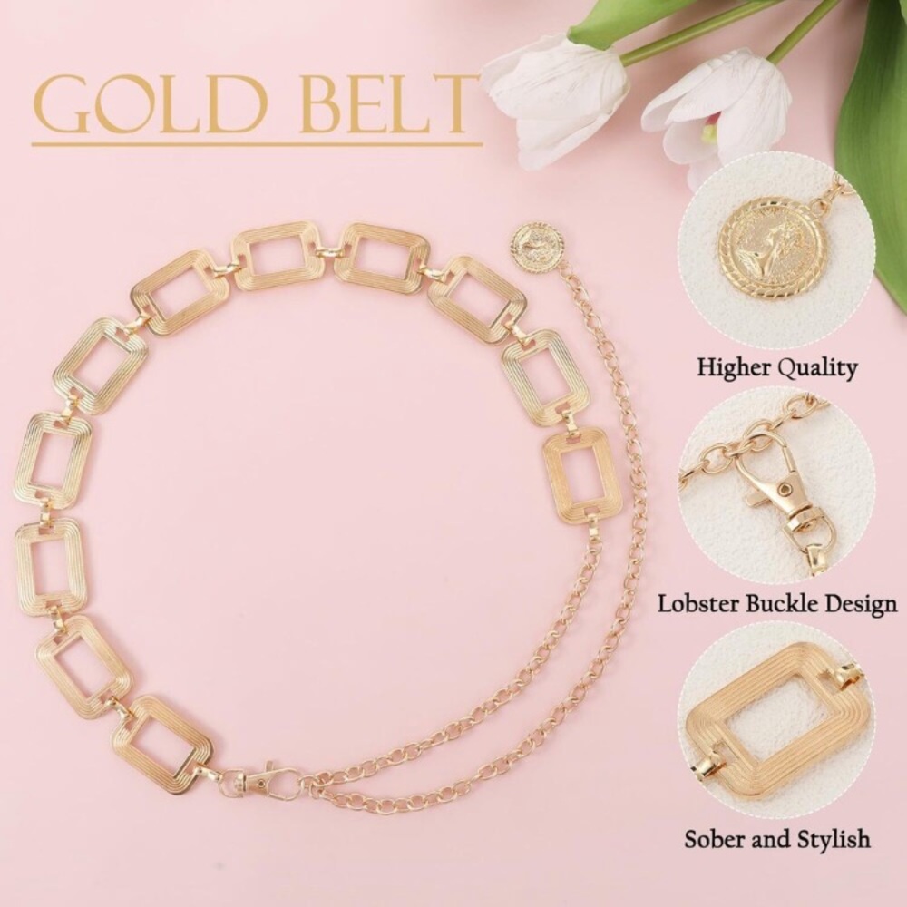 New Gold Metal Chain Belt, Waist Chains For Women Ladies Fashion Chunky - Picture 3 of 4